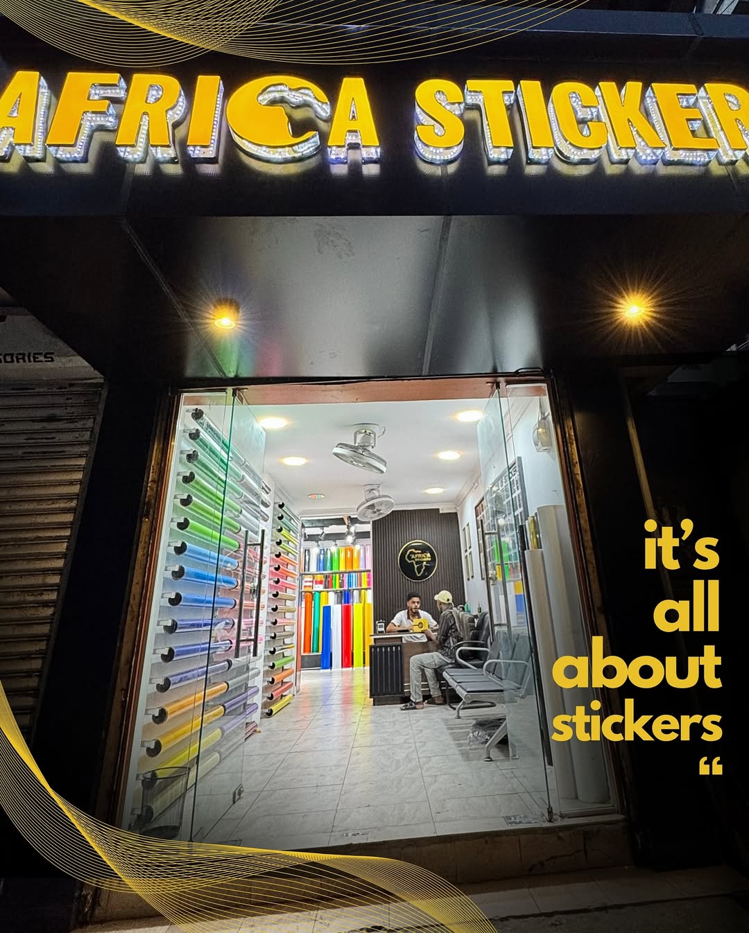 Africa Stickers Store Front at Night
